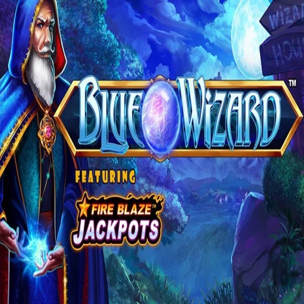 Blue Wizard Fire Blaze Jackpots logo – Slots by Rarestone Gaming at Stake Casino