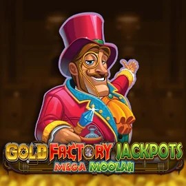 Gold Factory Jackpots Mega Moolah online game logo by Aurum Signature Studios on stakecasinoo.net
